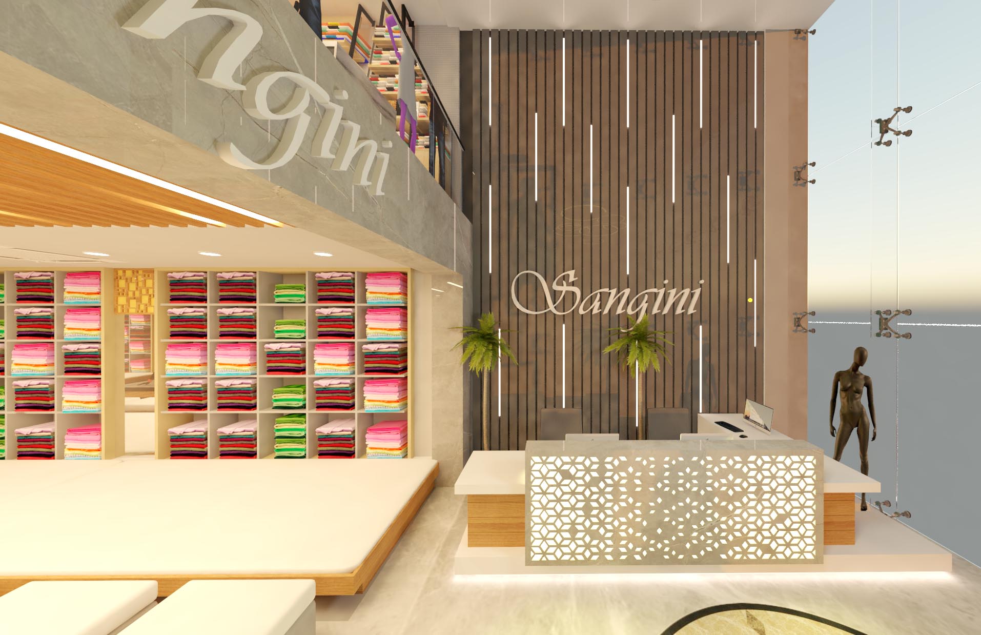 Modern Clothing store with double height reception area